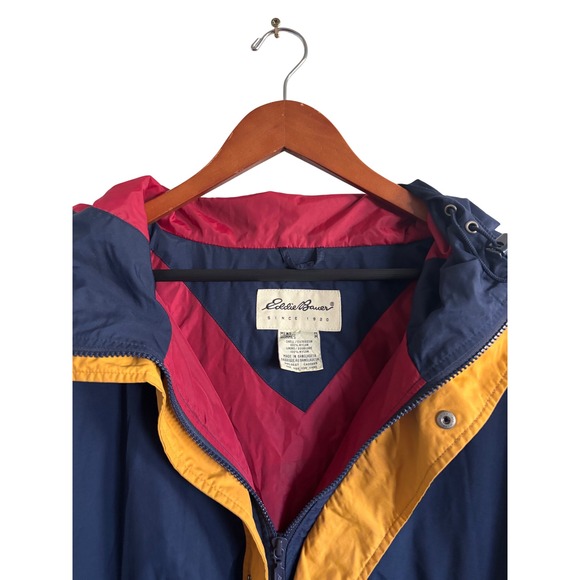 Eddie Bauer Mens Navy Red Yellow Colorblock Hooded Windbreaker Jacket Size M - Picture 2 of 7